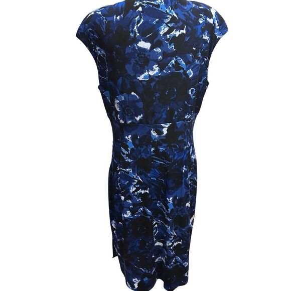 Lauren Ralph Lauren Blue Black Abstract Print Ruched Wrap Dress Cap Sleeve Size - Picture 4 of 11